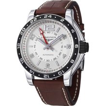 Longines Men's 'admiral' Silver Gmt Dial Brown Strap Automatic Watch