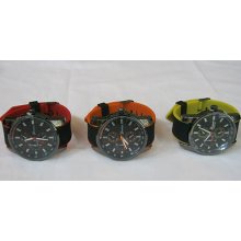 Lot Of 3 Men's Chronograph Geneva Watch - Oversized Dial & Silicone Band