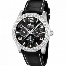 Lotus Women's Cool L15684/3 Black Leather Quartz Watch with Black Dial