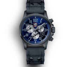 Luminox Mens Atacama Chrono Alarm Stainless Watch - Black Leather Strap - Blue Dial - L1843