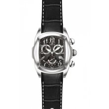 Lupah Chronograph Stainless Steel Case Leather Bracelet Black Tone Dia