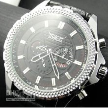 Luxury Jaragar Dive Men Leather Mechanical Automatic Stainless Sport