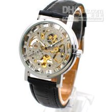 Luxury Men Sport Leather Band Transparent Automatic Mechanical Watch