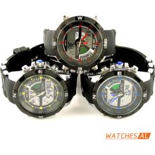 Luxury Mens Army Lcd Dual Display Alarm Chronograph Sport Wrist Watch