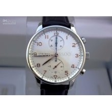 Luxury Mens Automatic Portuguese White Dial Leather Strap Men's Mech