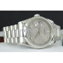 Luxury Mens Platinum Men's Rhodium Diamond President Automatic Men's