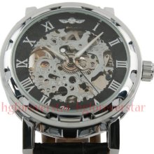 Man Watch Steampunk Mechanical Watch in Silver