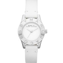 MARC by Marc Jacobs 'Blade' Round Leather Strap Watch Silver/ White