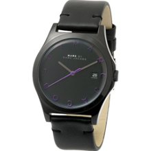 Marc Jacobs Black Leather Black Ip Case Watch Mbm8533 Purple Second Hand