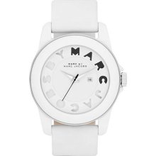 Marc Jacobs Women Watch Mbm4008 White Large Bubble Striped Case Logo Date Dial