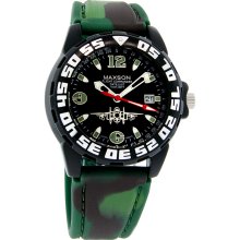 Maxson Flight Commander Datejust Mens Black Aluminum Green Camouflage Watch 3004