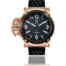 Meister - Leather Strap Commander Men's Watch, Rose Gold/Black