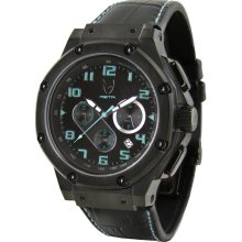 Meister Mens Limited Edition Tiffany Ambassador Chronograph Stainless Watch - Black Leather Strap - Black Dial - AM122CB