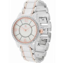 Melania Two-Tone Bracelet Watch with Crystal Bezel - Silver/Rosetone - One Size