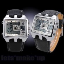 Men Black Leather Luxury Analog Quartz Army Pilot Waterproof Sport Watch