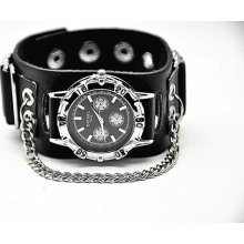 Men Watch, Black Real Leather Wrist Watch.Punk style watch. Unisex wrist watch.Bracelet wrist watch YB0001