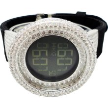 Mens 14K White Gold Finish 10CT Lab Diamond Digital Silicon Watch JoJo JoJino kC