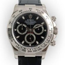 Mens 18K White Gold Black Dial Tachymeter Rolex Daytona Cosmograph