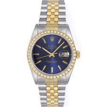 Men's 2-Tone Steel & Gold Rolex Datejust Watch 16233 Blue Dial