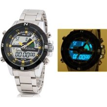Men's Analog & LED Digital Display 30m Waterproof Sports Watch WH-1104 (Silver)