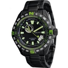 Men's Automatic Stainless Steel Case and Bracelet Black and Green Tone Dial Date