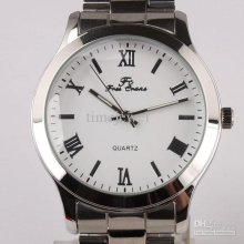 Men's Big Case White Dial Silver-tone Stainless Steel Stl Quartz Wat