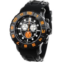 Men's Black Rugged Quartz Chronograph Rubber Strap Orange Bezel