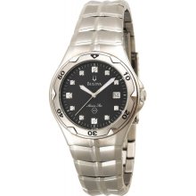 Men's Bulova Marine Star 96d09 Black Dial W/ Diamond Markers Date Display Watch