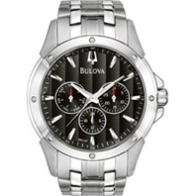 Men's Bulova Stainless Steel Multifunction Watch with Black Dial