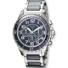 Mens Charles Hubert Stainless Steel Black Dial Choronograph Watch No. 3754-B