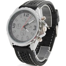 Men's Classic Sports Style Silicone Analog Quartz Wrist Watch (Black)
