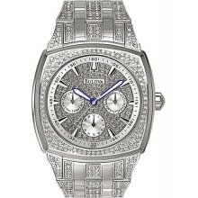 Men's Crystal Stainless Steel Dress Day Date Blue Hands