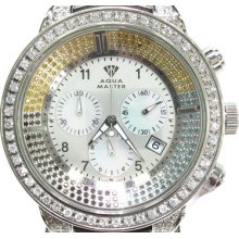 Mens Diamond Aqua Master Watch Round Cut G Color 19639 3.60ct