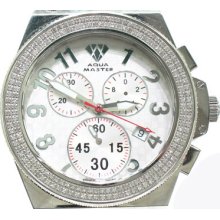 Mens Diamond Aqua Master Watch 110-2 Leather Band Round Cut 1.20ct