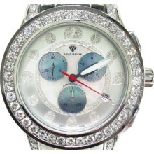 Mens Diamond Aqua Master MOP Watch 19634 Round Cut G Color 8.00ct