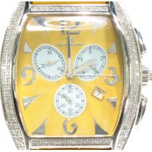 Mens Diamond Aqua Techno Watch Round Cut with Yellow Leather 1.25ct