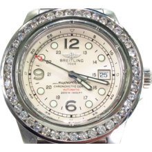 Mens Diamond Breitling Watch Round Cut G Color Superocean 2 5.00ct