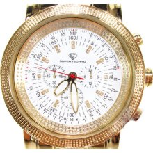 Mens Diamond Super Techno Watch Round Cut I-5394 0.12ct