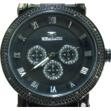 Mens Diamond Super Techno Black I-5384A Round Cut Watch 0.12ct