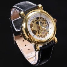 Mens Fashion 12 Hrs Display Golden Stainless Steel Case Gift Mechanical Watch Ff