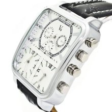 Men's Fashion Casual 3 Time Zone Russia Military Army Quartz Wrist Watch Silver