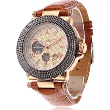 Men's Fashion Design Leather Quartz Analog Wrist Watch (Brown)