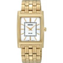 Men's Gold Tone Dress Solar Quartz White Dial Link Bracelet