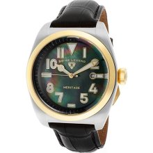 Men's Heritage Black MOP Dial Gold Tone IP Bezel Black Genuine Le ...