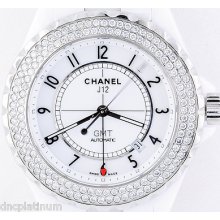 Mens Limited Edition Chanel J12 Gmt White Arabic Diamond Ceramic Watch Wtch530