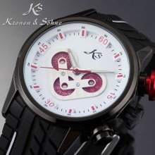 Mens Luxury White/black Dial Date Day Sport Auto Mechanical Rubber Band Watch