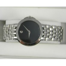 Men's Movado Black Museum Dial Swiss Quartz Watch In Box