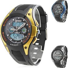 Men's Multi-Functional Blue Light Analog Rubber Digital Multi-Movement Wrist Watch (Black)
