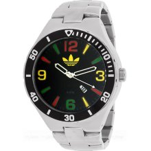 Mens New ADIDAS Black Analog Round Watch Steel Bracelet Multi-Color