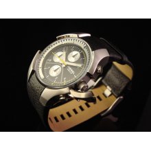 Mens New Diesel Quality Authentic Leather Chronograph With Silver And Black Dial Black Silver